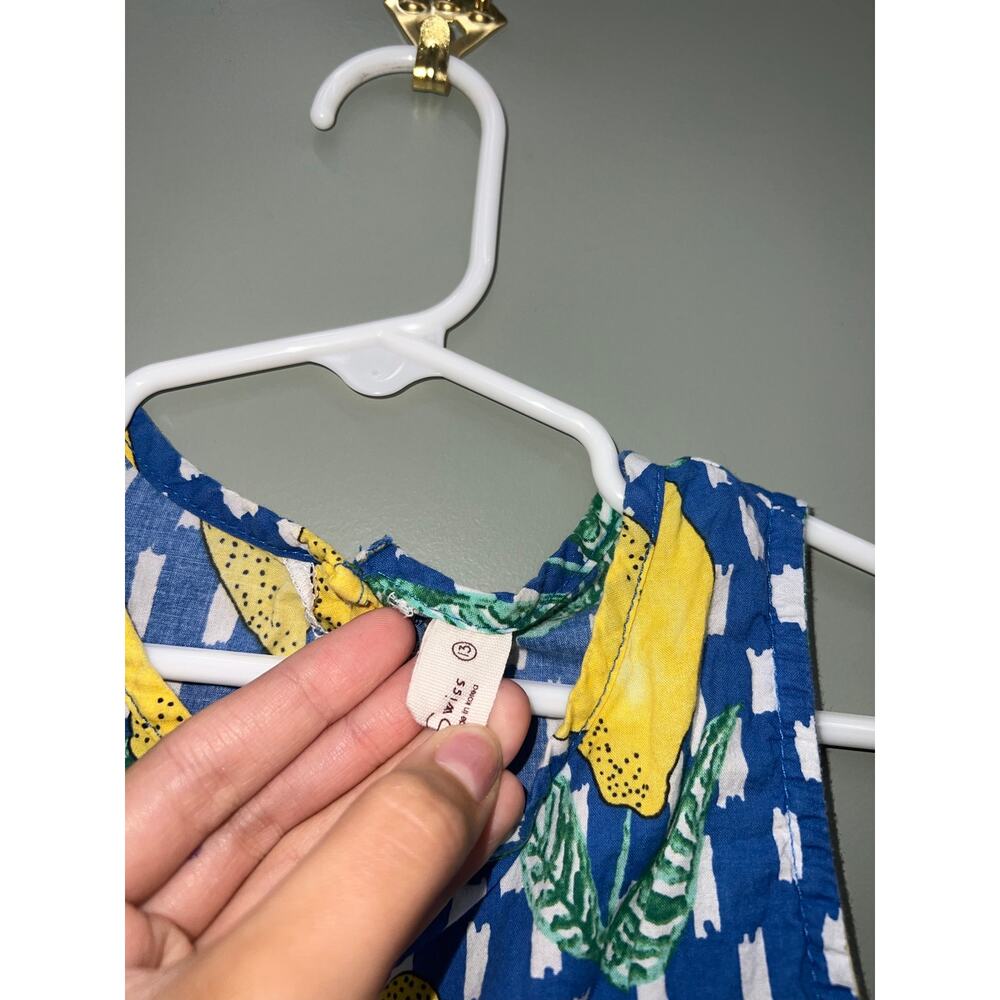 Girls Lemon Print Dress Size 4/5 Blue Yellow Summer Citrus Coastal Cottagecore - Picture 4 of 4
